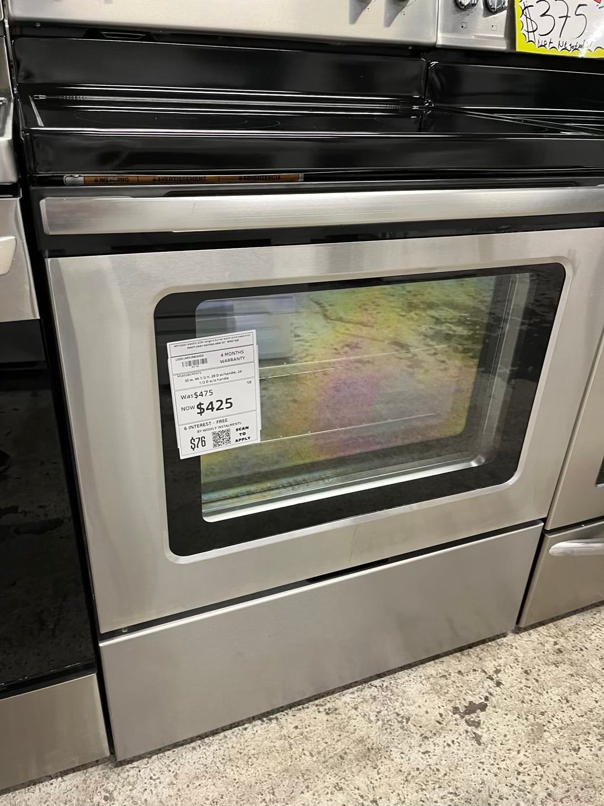 Whirlpool electric 220v range 5 burner warm zone bake broil steam clean stanless steel 30" #ER519JB-TR