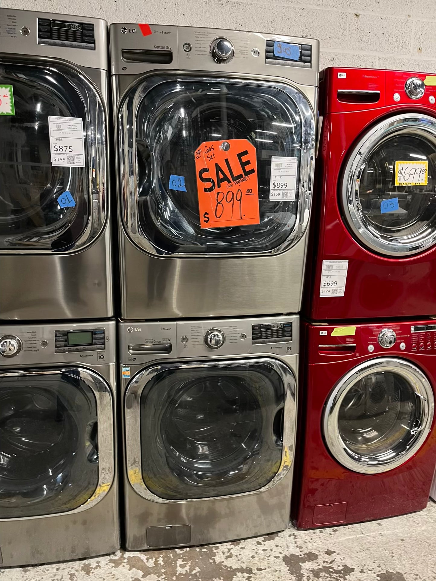 LG washer & dryer set GAS front load jumbo size stackable stainless steel drum 29" #WD186RB Refurbished