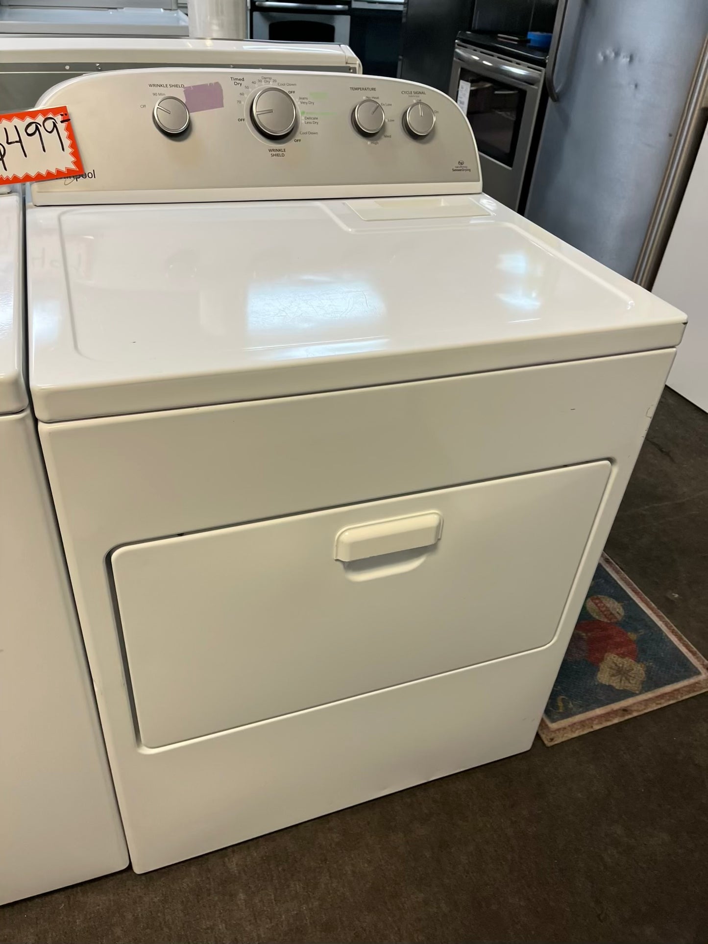 - Whirlpool top load washing machine 4.0 cu ft stainless steel drum w/agitator & side x side electric 220v dryer in white 29" #ED500PB-TR