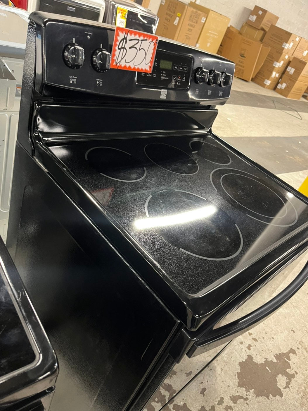 = Kenmore Black glass top electric range 220v 5 burner warm zone bake broil Refurbished BLACK fast boil 30" #ELST45B