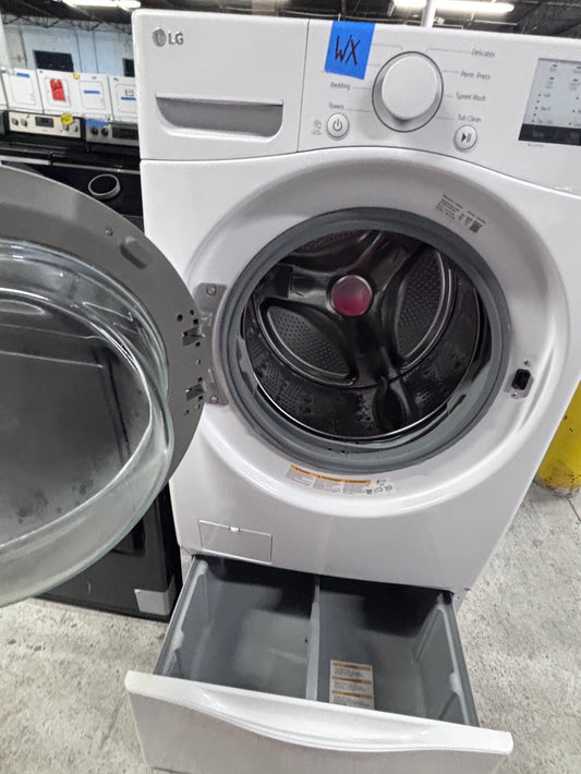 >LG front load washing machine large capacity 4.5 cu ft white 27” w/pedestal - used refurbished #WLY4LB