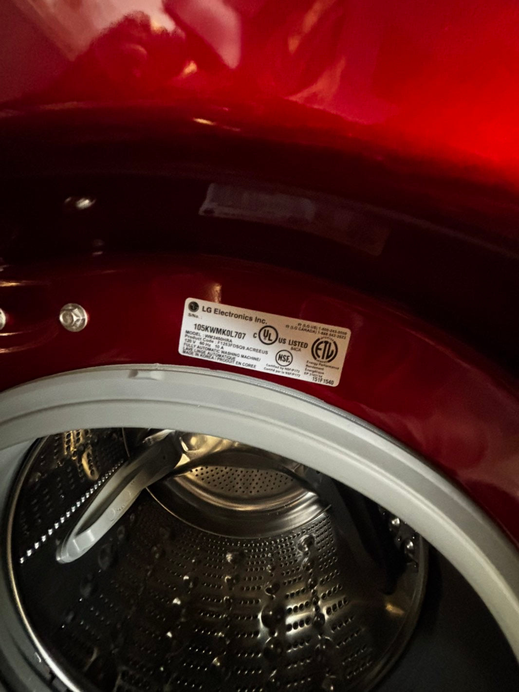 LG front load red washer & dryer set stackable or side by side electric 220v stackable large capacity #LGWDS994HL