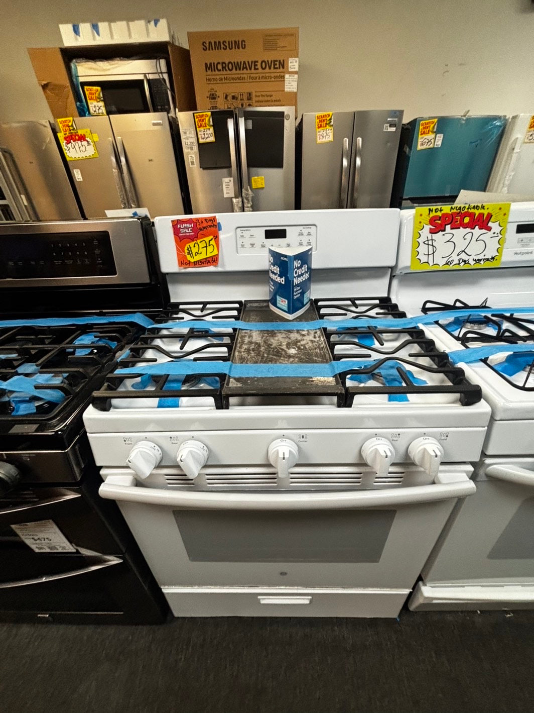 GE Gas range 5 burner bake Temp Recall broil hi/lo in white used-Refurbished 30" #GHRR00L
