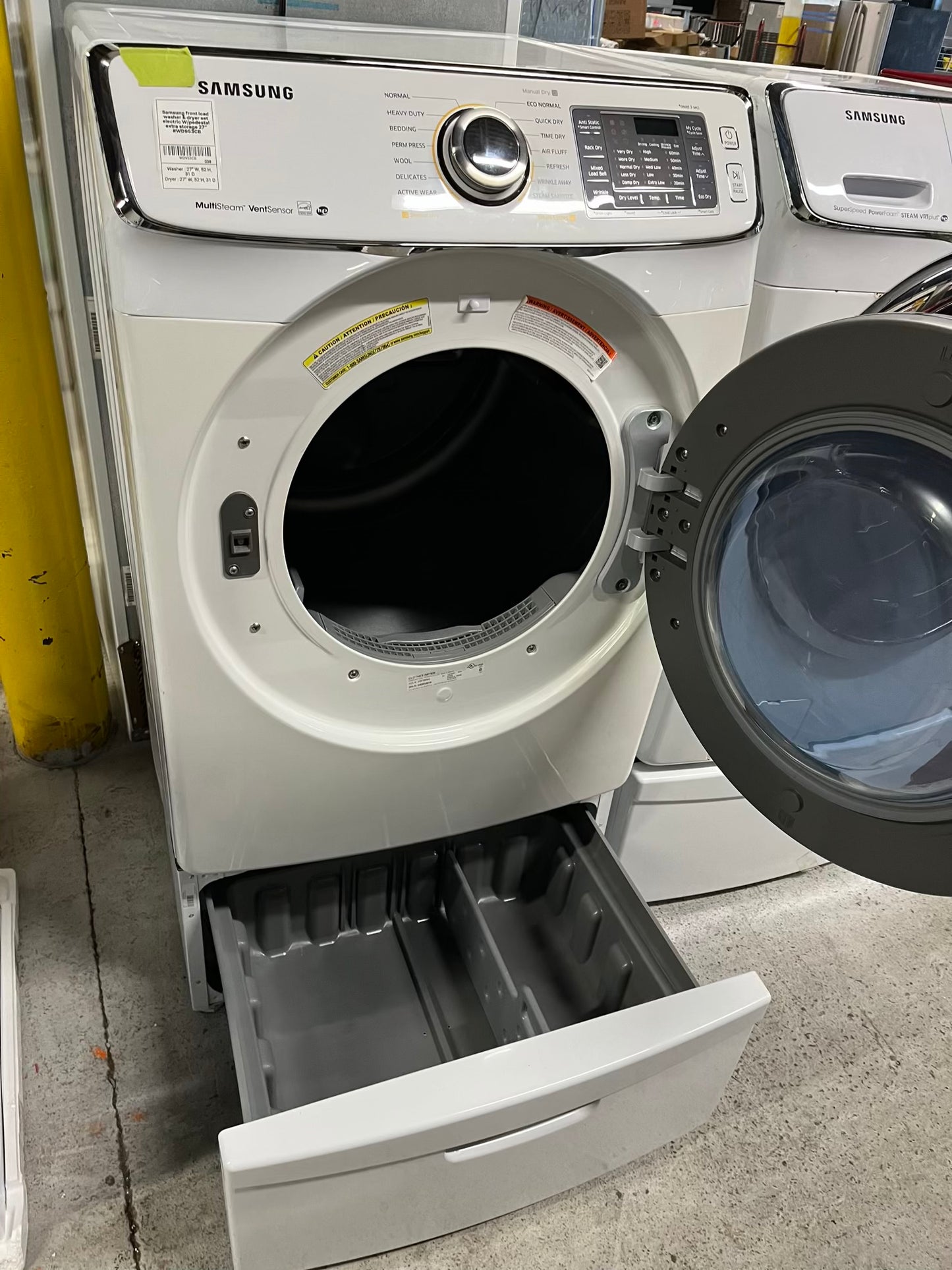 -Samsung front load washer & dryer set electric W/pedestal extra storage 27" #WD953CB