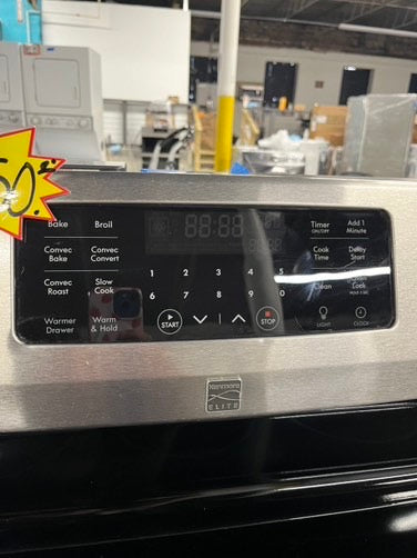 - Kenmore Glass top electric 220v range 5 burner warm zone bake broil convection bake convert stainless steel 30" Refurbished #ER749HB