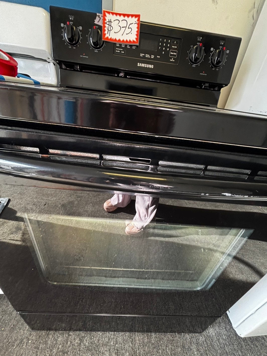 Samsung glass top electric range 220v 5 burner warm zone convection bake roast broil steam clean black color Refurbished 30" #ER537AL