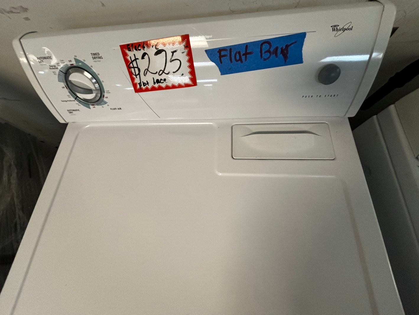 Whirlpool Top load flat back 25 depth electric 220v dryer side x side #DELF23L