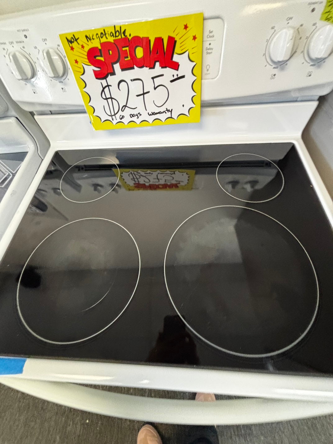 Kenmore Glass top electric 220v range 4-burner bake/broil  self clean white  30" Refurbished #ESKW13JL