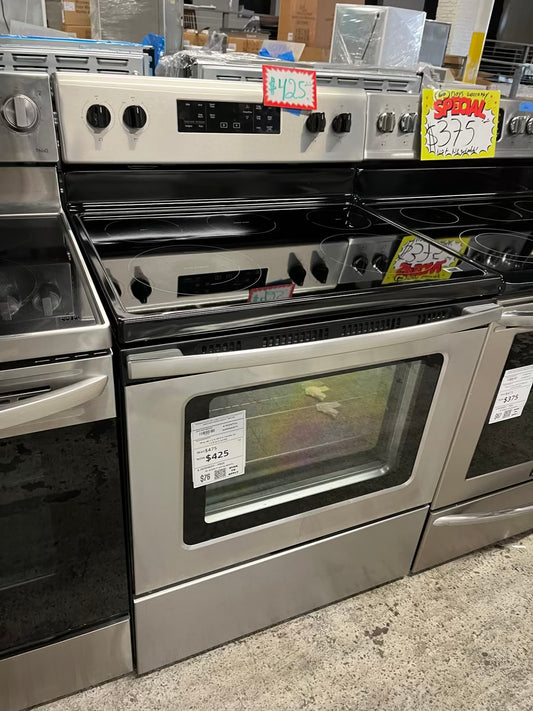 Whirlpool electric 220v range 5 burner warm zone bake broil steam clean stanless steel 30" #ER519JB-TR