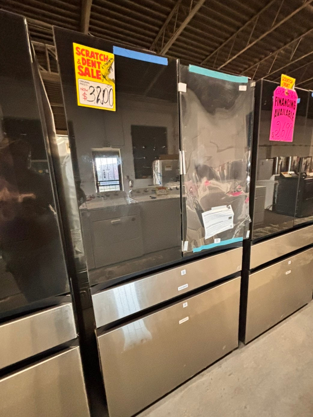 >new open box   Samsung Bespoke 23 cu. ft. Counter Depth 4-Door French Door Refrigerator in Stainless Steel with Family Hub in Charcoal Glass #RFFH8Z41B