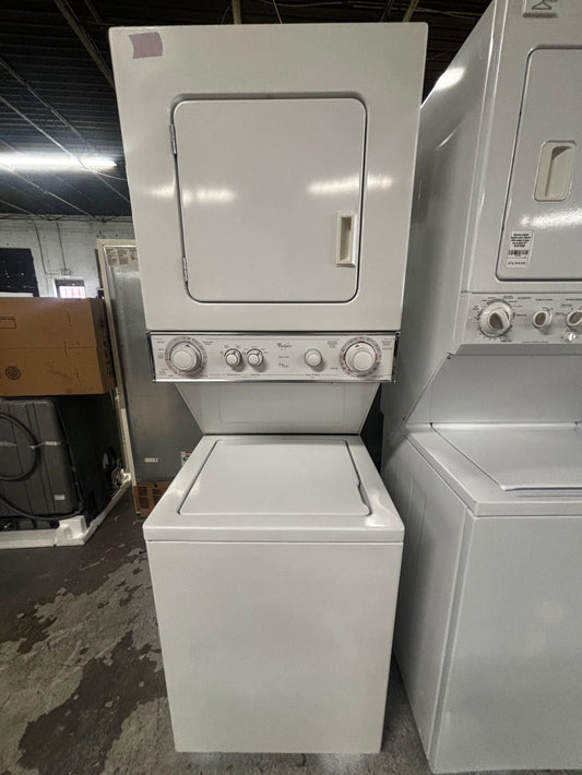 - Whirlpool stacked laundry center  110v gas unit washer & dryer set in white 24" #LCW852PB