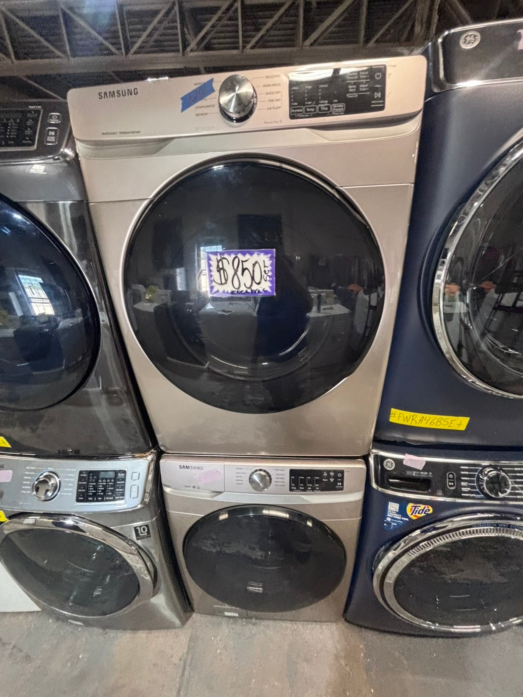 >*Samsung steam ENERGY STAR washer 4.5 cu ft & dryer 7.5 cu ft set electric steam 220v front load stackable or side by side - sensor dry ,gray color #FWD4Q1SET