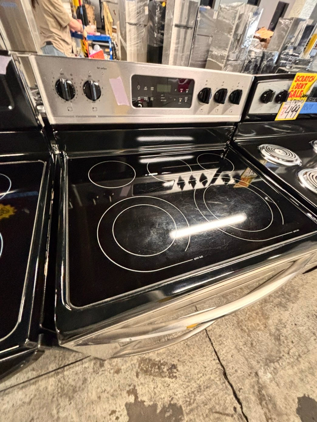 >🎈SALE🔥frigidaire Glass Top electric stove  bake /broil 5 burner convection oven,Self clean 30” stainless steel stove ,used-Refurbished   #EEF5ZAB