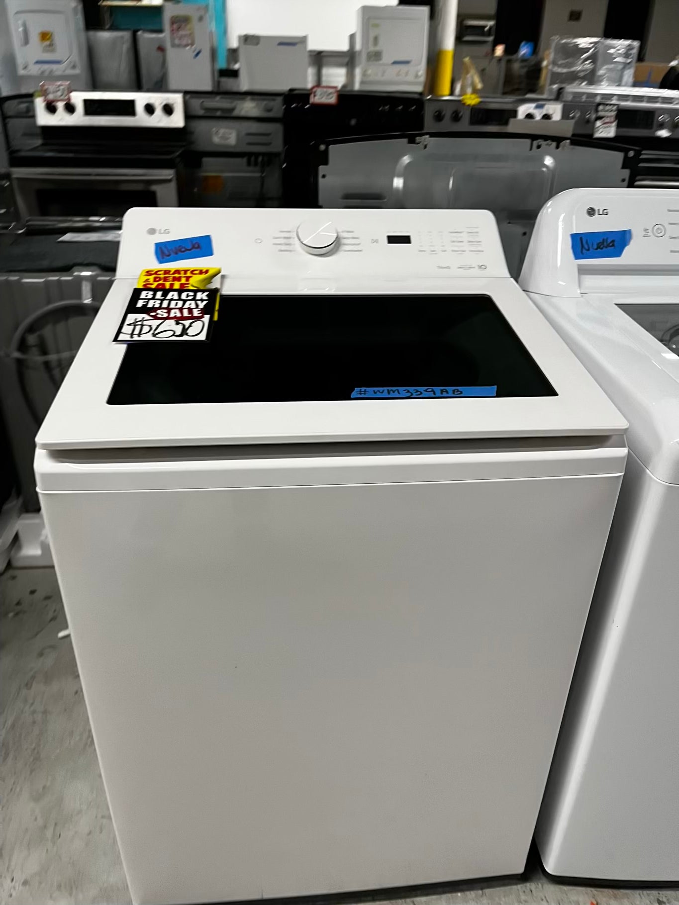 Open Box 📦 scratch & dent - LG High Efficiency 4.8 cu. ft. Mega Capacity Smart Top Load Washer with 4-Way® Agitator, EasyUnload™ & AI Sensing Stock number #WM339AB