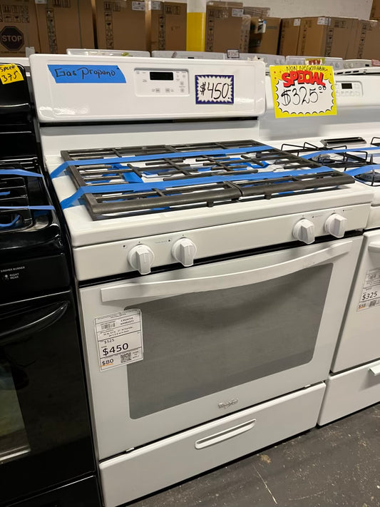 Whirlpool white gas propane range 4 burner bake broil 30" Refurbished #GR384AB
