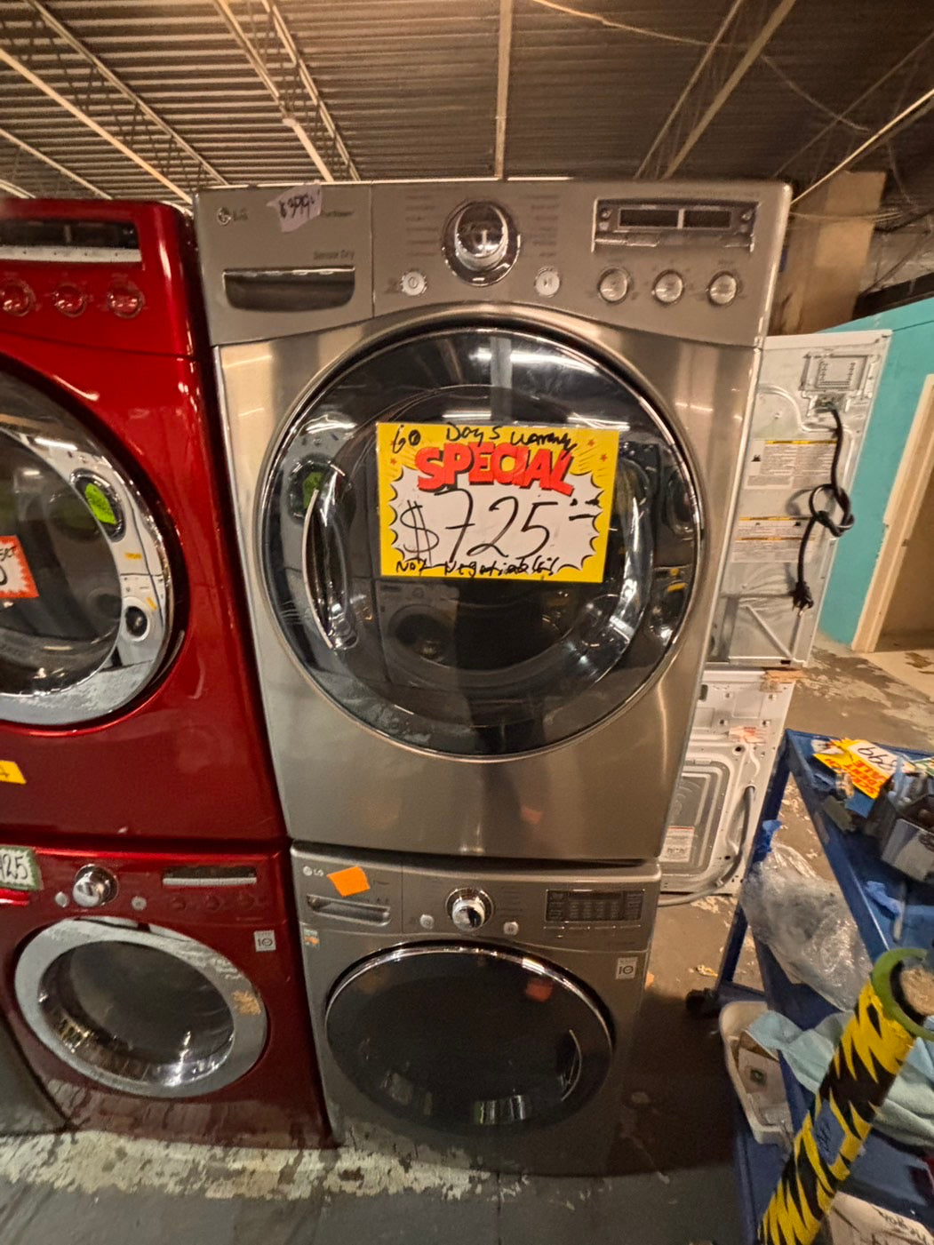 >*special🌟🔥 Used-great conditions refurbished LG steam washer 4.5cu ft & electric steam dryer 7.5 cu ft large capacity set electric 220v front load stackable or side by side - sensor dry He in silver-gray   #WDLGP1SET