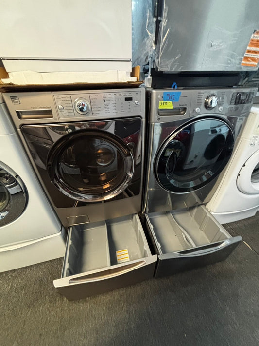 Mix & match set Kenmore washer & LG dryer gas set front load stackable or side by side  large capacity stalnless steel drum w/pedestal extra storage 27" Refurbished #WDMX23L