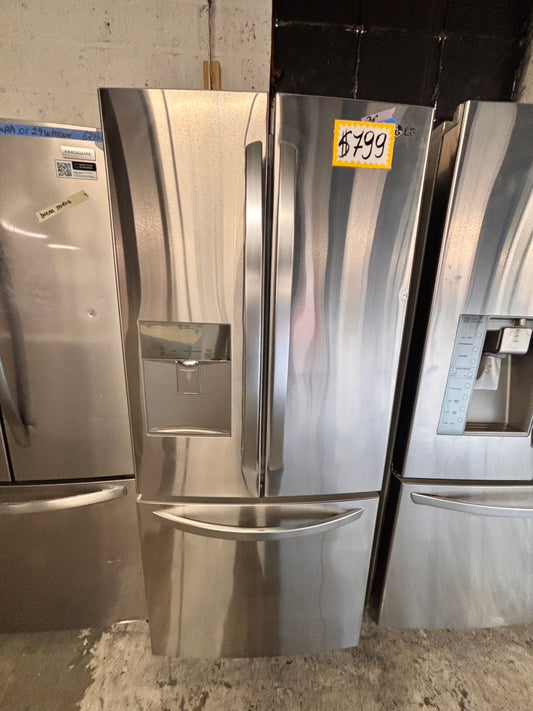 > LG 30” wide French Door Refrigerator in Stainless Steel with water outside & ice maker inside used-refurbished # RF13DBB