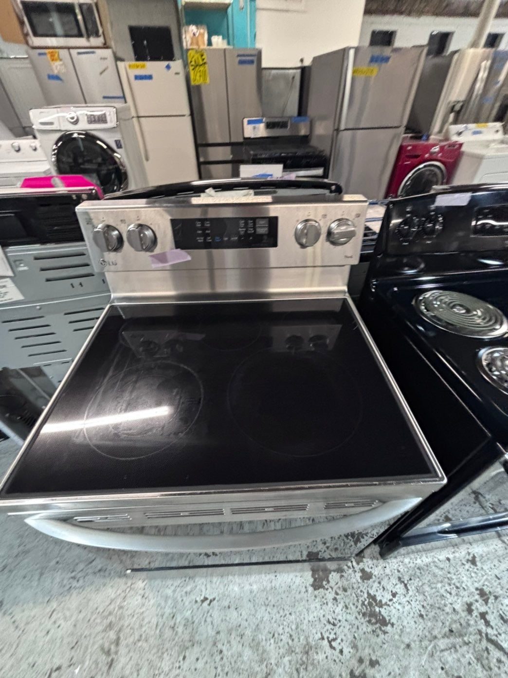 >*LG Air-fry Glass Top electric stove stainless steel convection oven bake broil 5 burner Self clean 30” used-Refurbished #ELGP51B