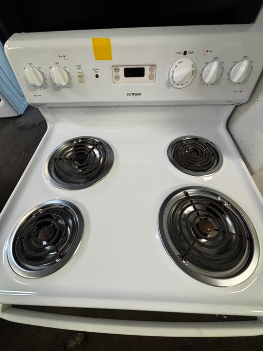 Hot point electric coil range 220v 4 burner bake broil hi/loin white  30" #EGP536CL
