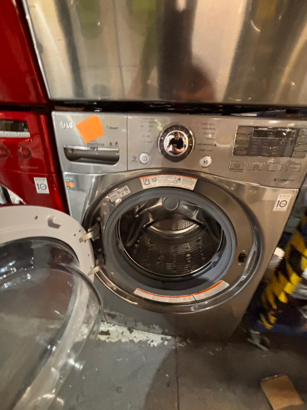 >*special🌟🔥 Used-great conditions refurbished LG steam washer 4.5cu ft & electric steam dryer 7.5 cu ft large capacity set electric 220v front load stackable or side by side - sensor dry He in silver-gray   #WDLGP1SET