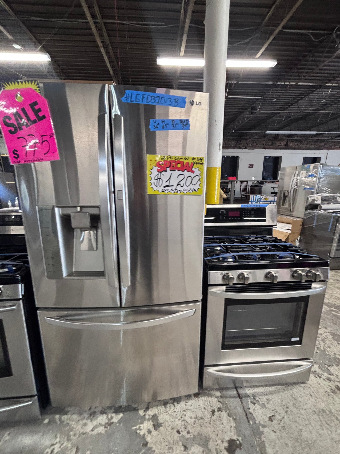 >Special 🎈2pc. Combo Refurbished 30” cu.ft -LG full size french door refrigerator w/ice water dispenser 36",gas range five burners all same brand used-refurbished  #RF6612PC