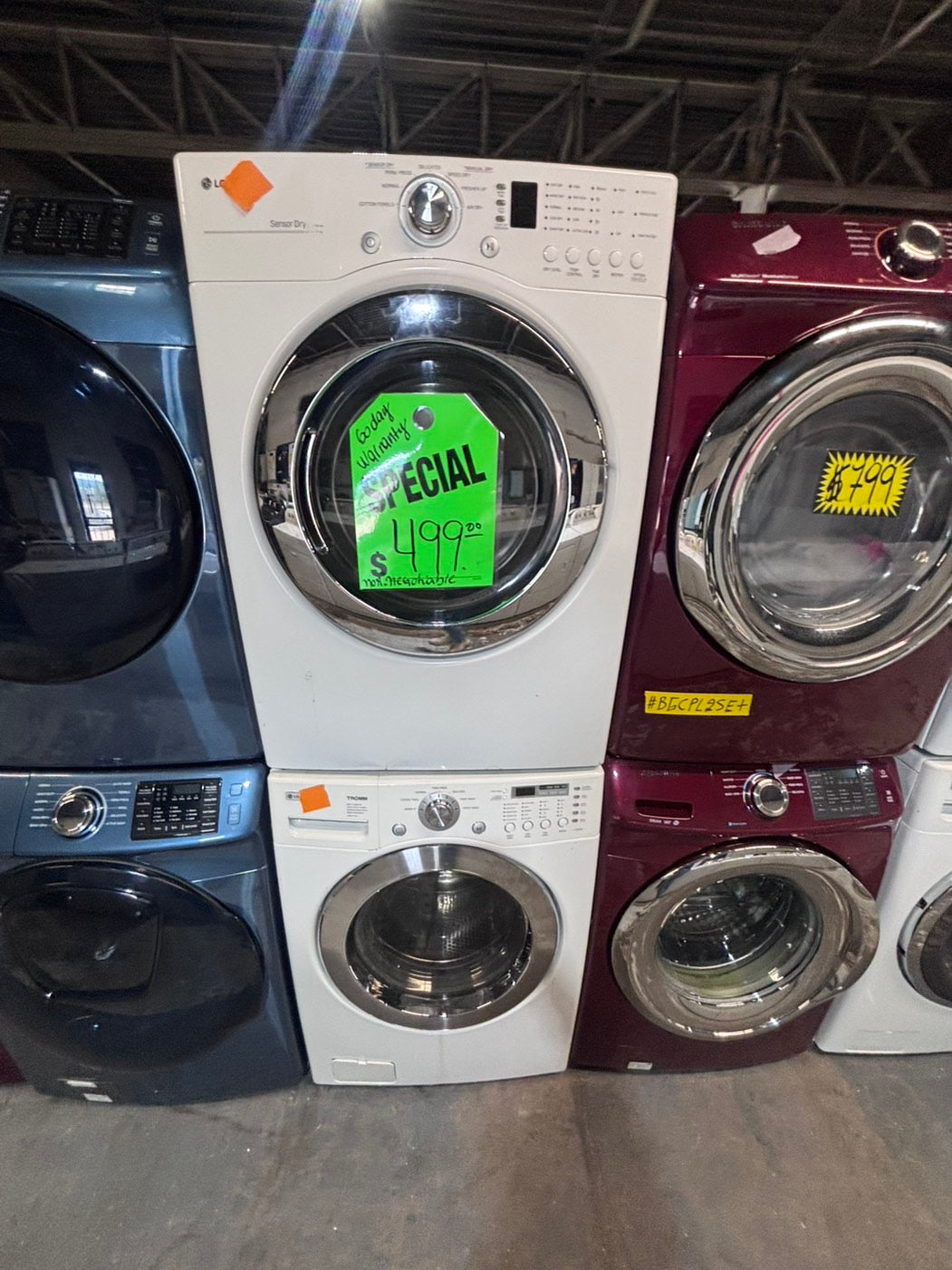 } special🎉LG  washer & dryer set electric 220v front load stackable or side by side - sensor dry , working 💯  with warranty , in white color   #SPM16SET