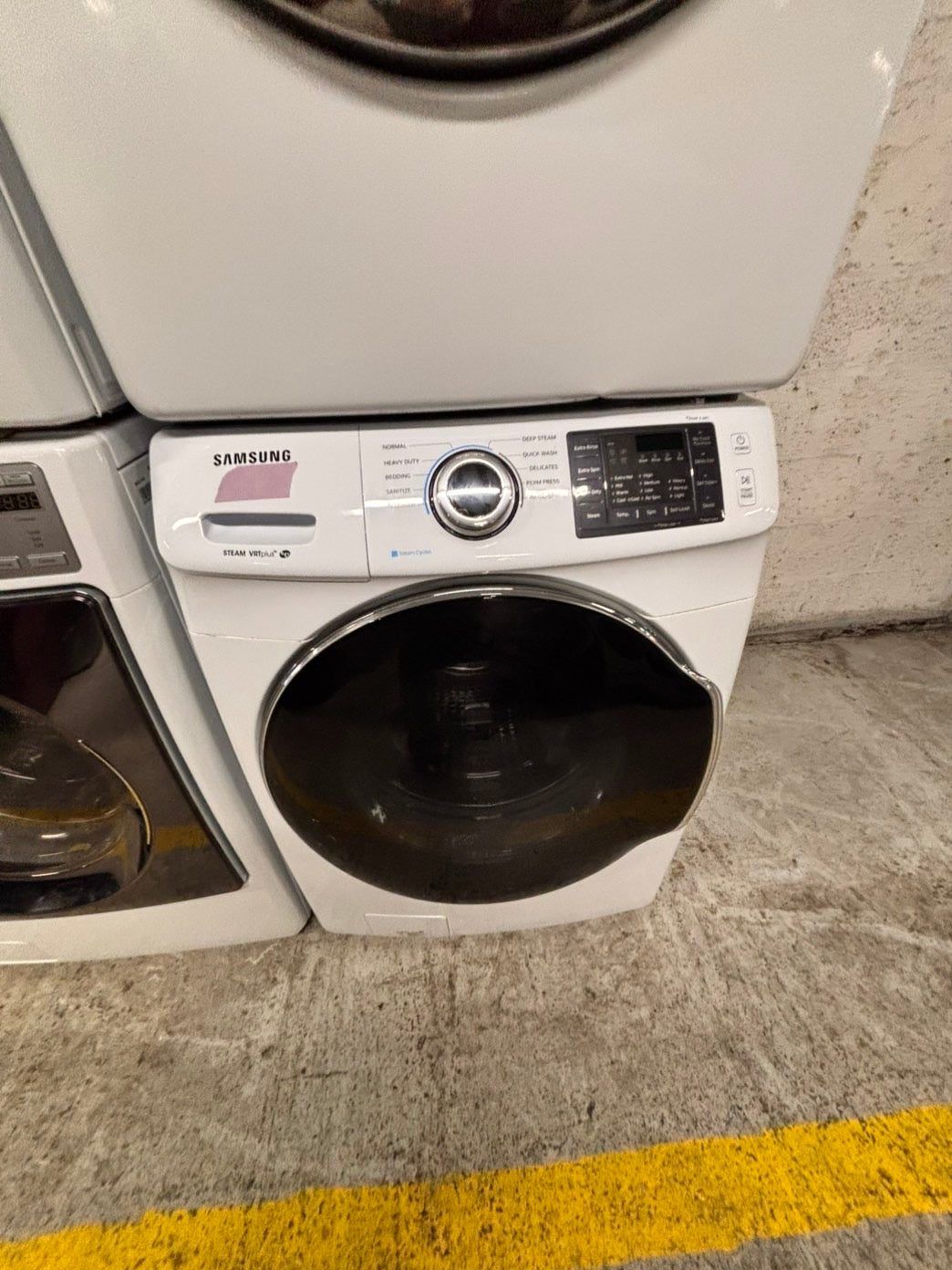 > Samsung washer 4.5 cu ft & dryer 7.5 cu ft set electric 220v front load stackable or side by side - sensor dry He white color  #WD3BLSET