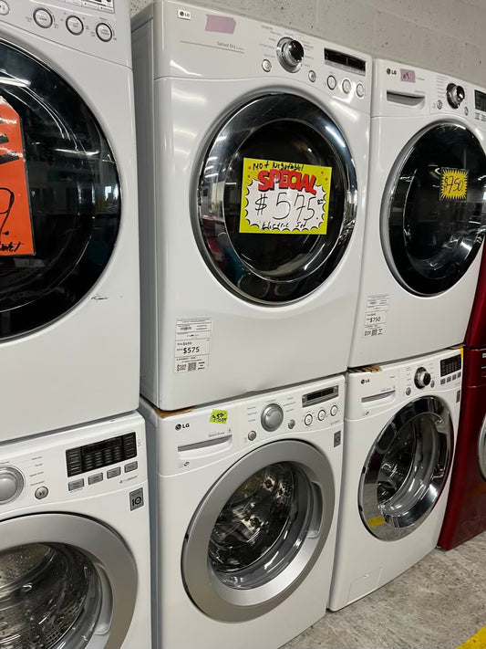 LG washer & dryer set electric 220v front load stackable in white 30" in Refurbished #WD927JB