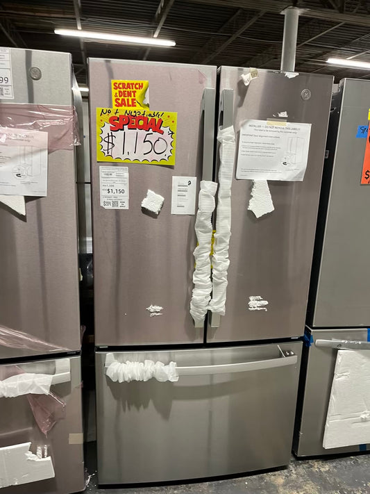 Open Box GE French door refrigerator stainless steel w/water dispenser inside & ice maker 36" #RF494EB