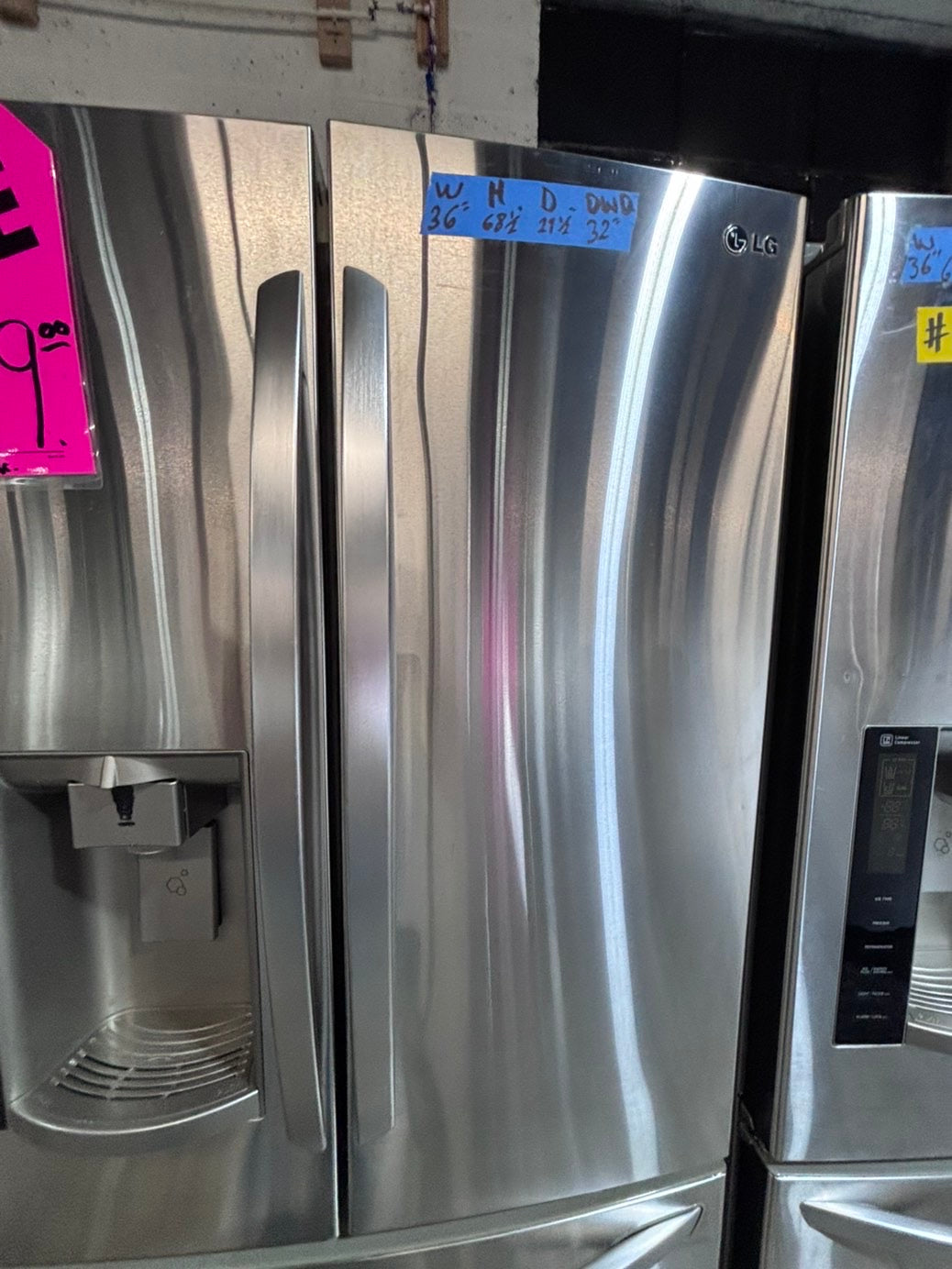 >* special 🔥used-Refurbished LG 36”w x69h x 29 depth refrigerator stainless steel w/ice & water dispenser 36 “ #LGDS73B