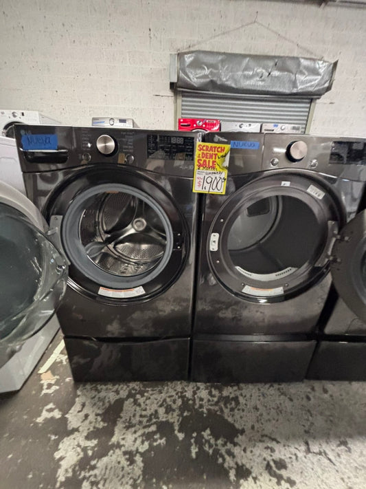 >>New open box 📦 LG steam  front load washer & dryer electric set with pedestal storage 27” #WD74007B