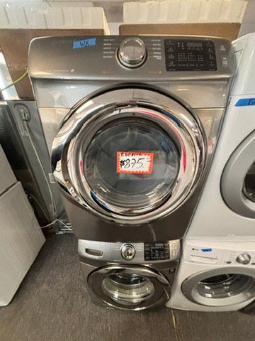 >Samsung steam washer 4.5 cu ft & dryer 7.5 cu ft set electric steam 220v front load stackable or side by side - sensor dry He silver color  #WRT46BL