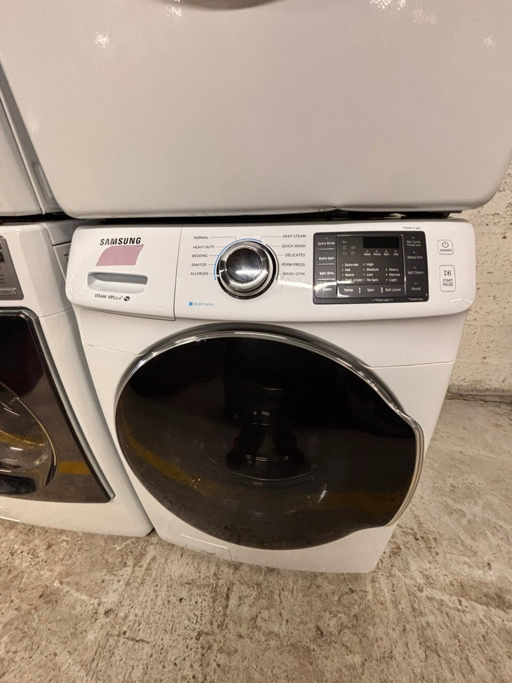 > Samsung washer 4.5 cu ft & dryer 7.5 cu ft set electric 220v front load stackable or side by side - sensor dry He white color  #WD3BLSET