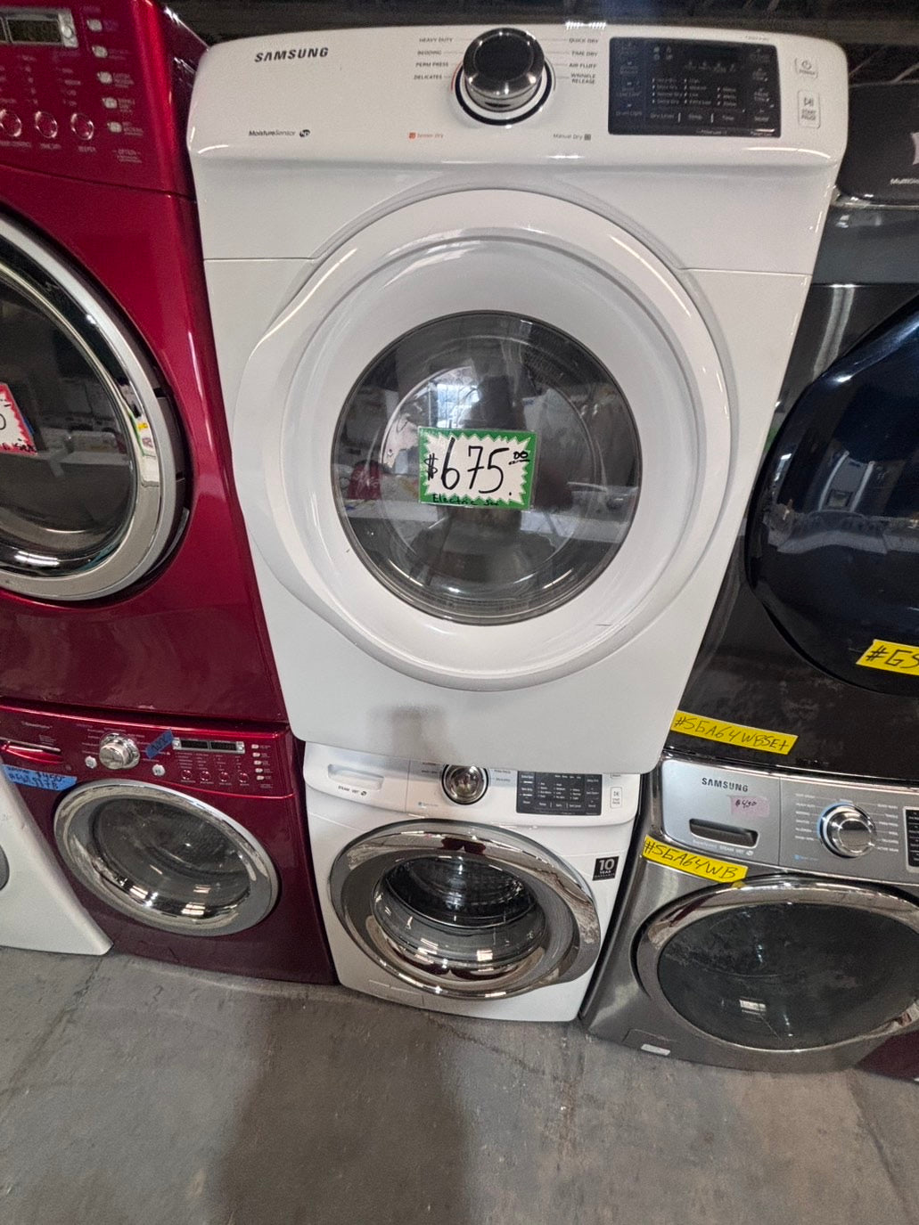 >*Samsung steam washer 4.5 cu ft & dryer 7.5 cu ft set electric steam 220v front load stackable or side by side - sensor dry white color   #WY458SET