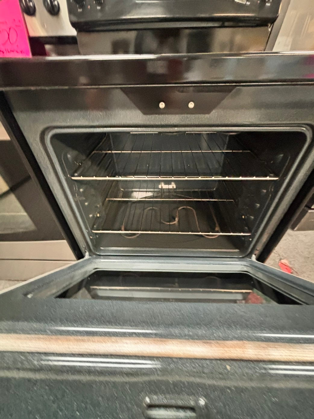>GE Glass Top electric stove black bake broil 4 burner Self clean 30” black Refurbished #BBW96B