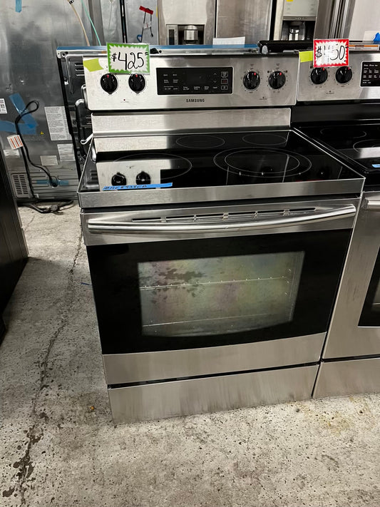 Samsung glass top electric range 220v 5 burner warm zone Refurbished stainless steel fast boil bake Broil steam clean 30" #RE8938EB