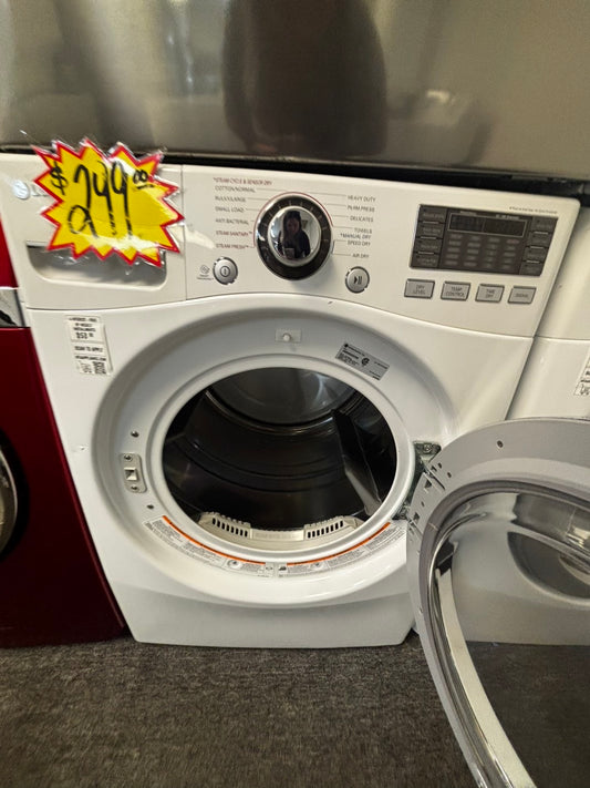 - used -refurbished LG 7.4cu.ft.steam sensor Dry 10 cicles 5 temperature settings -front load stackable or side by side electric 220v dryer in white  27" #EDL6688L