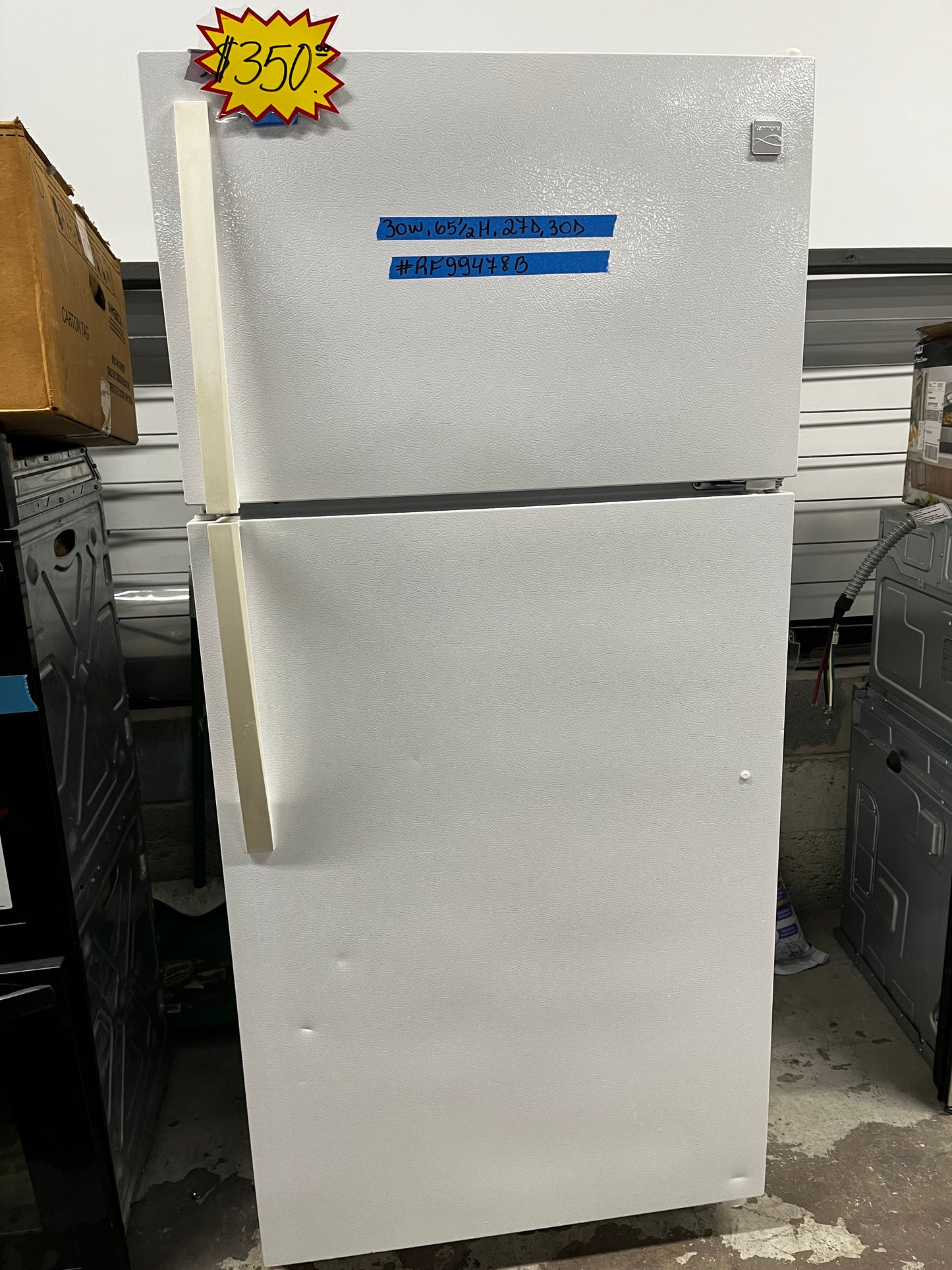 Kenmore top freezer refrigerator in white used refurbished 30” #RF99478B
