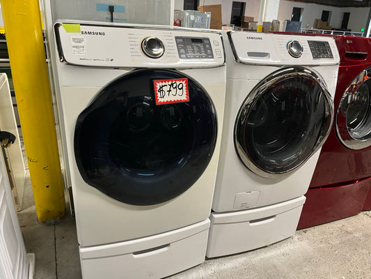 -Samsung front load washer & dryer set electric W/pedestal extra storage 27" #WD953CB