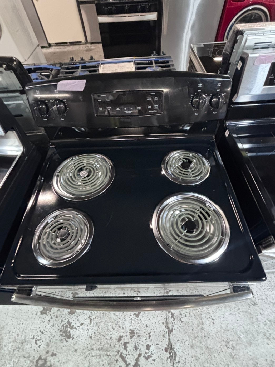 >*GE stainless steel & black electric coil top range coil 220v bake /Broil 4 burner used-Refurbished  great condition 30" #ESCC115B