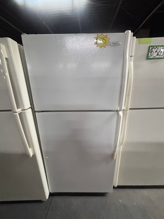 >Whirlpool 30” top freezer refrigerator in white color -used refurbished 30’ #RF318CB
