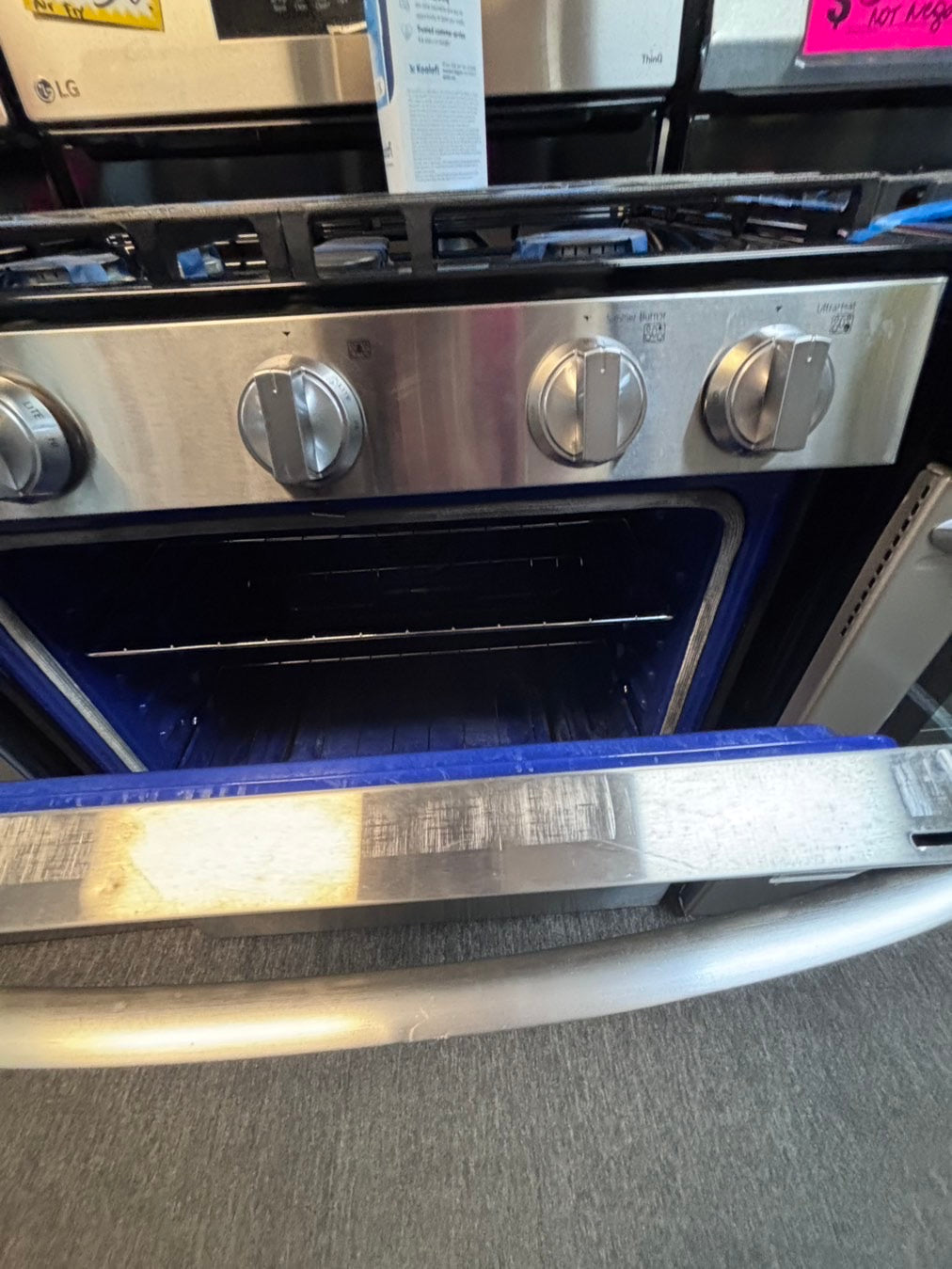 >LG Gas range 5 burner convection oven bake ,broil Hi/Lo self clean in stainless steel used-Refurbished 30” #SG7ZYYL
