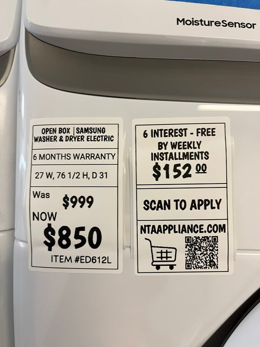 Open Box 📦 Samsung electric 220v dryer & used washer set front load stackable #ED612L
