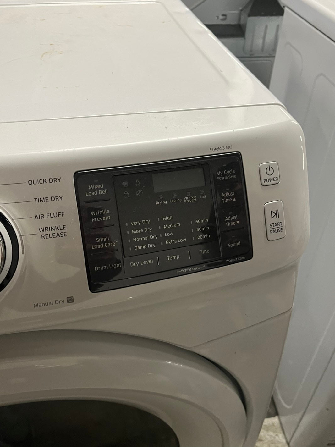 Samsung white front load electric dryer 7.8 cu. ft. Large capacity, 27” stackable or side by side  used-refurbished         #SSS11NB