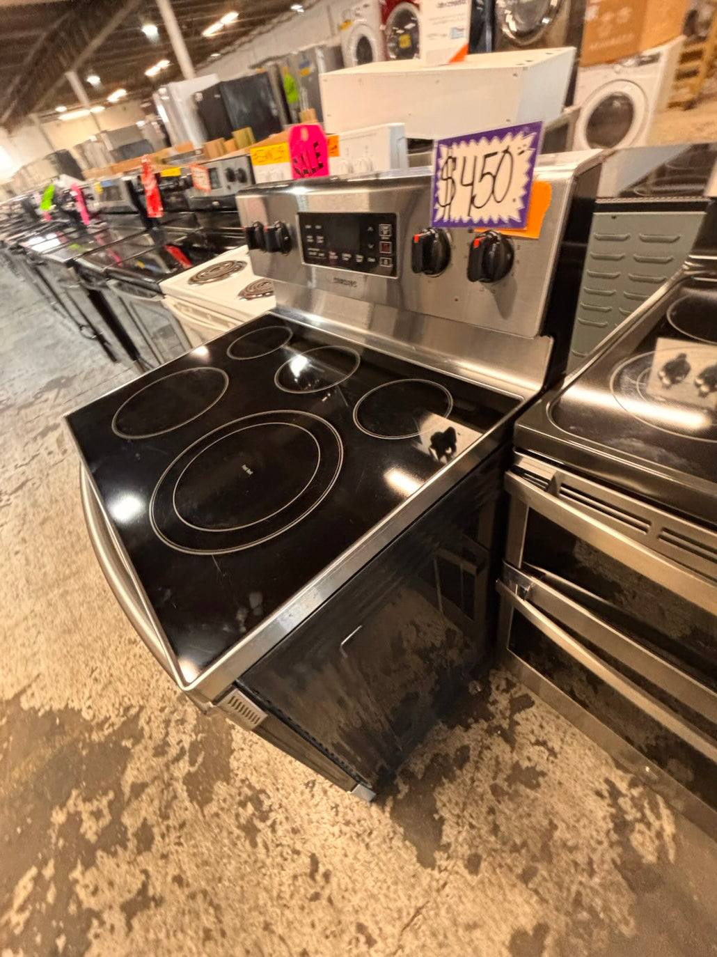 }} Samsung electric 220v glass top range bake Broil roast self clean oven stainless steel working 💯  with warranty ! 30" used-Refurbished #SEST381B