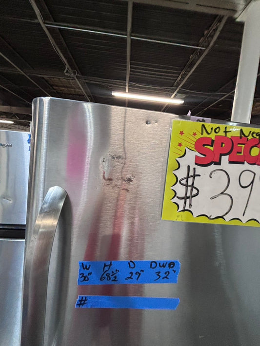 >>Frigidaire 21cu.ft -top freezer refrigerator stainless steel -used refurbished 30” #RFP16B