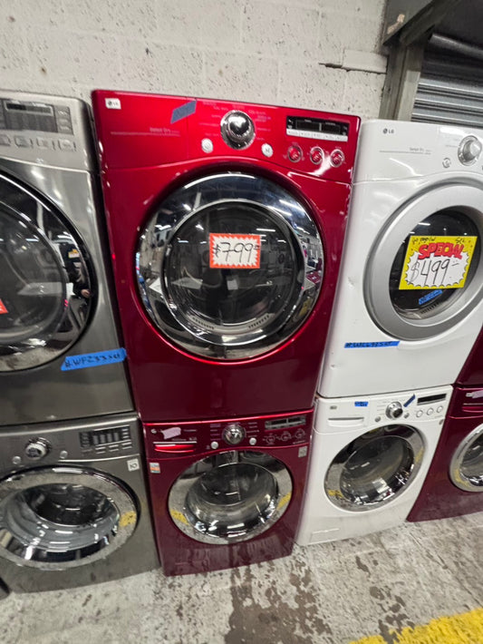 >LG washer 4.0cu ft & dryer 7.5 steam set electric 220v front load stackable or side by side - sensor dry in red  #WEG74BR