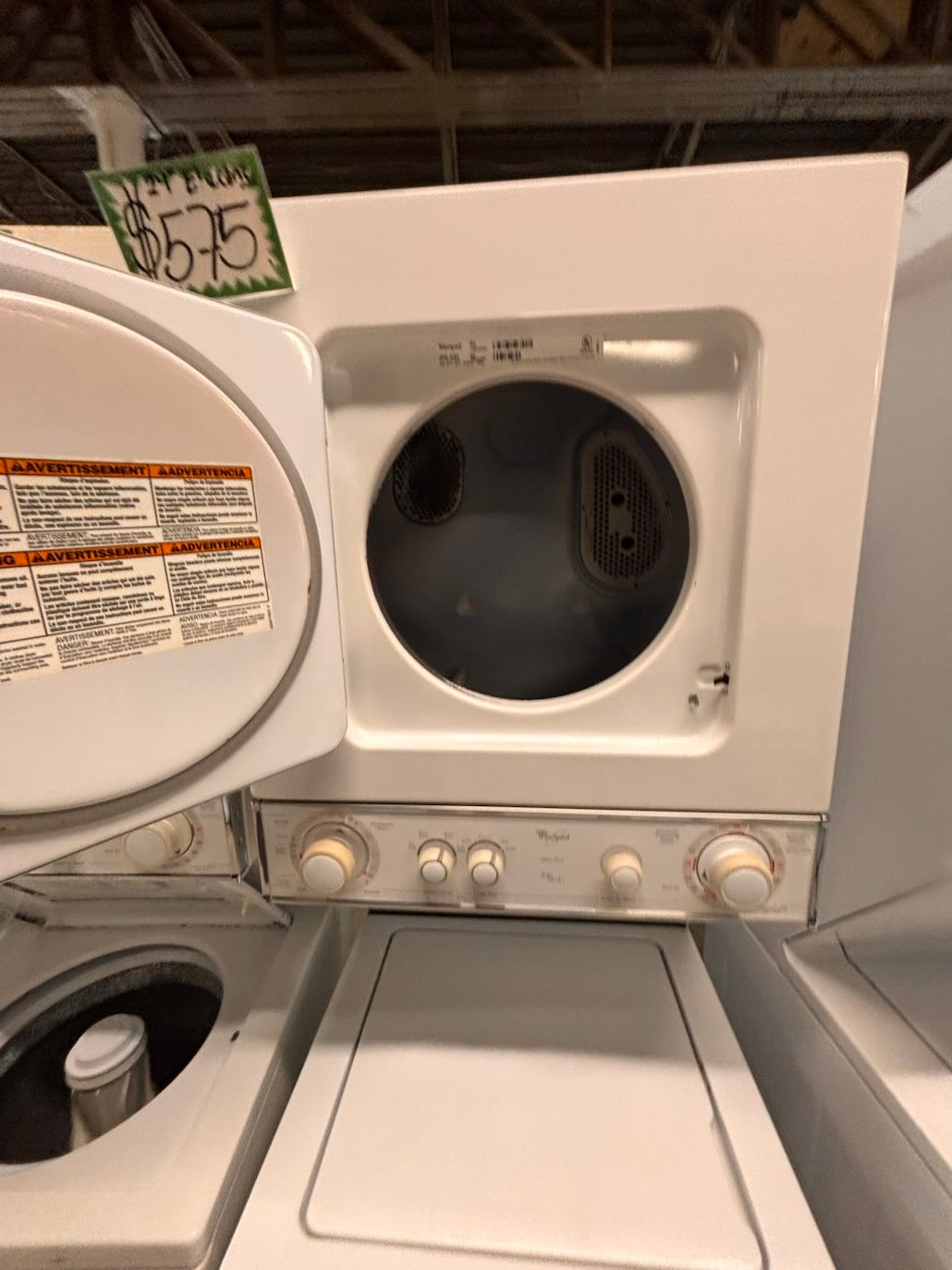 }}Whirlpool stacked laundry center Electric 220v washer & dryer set used -in  white 24" #LCW24YTB