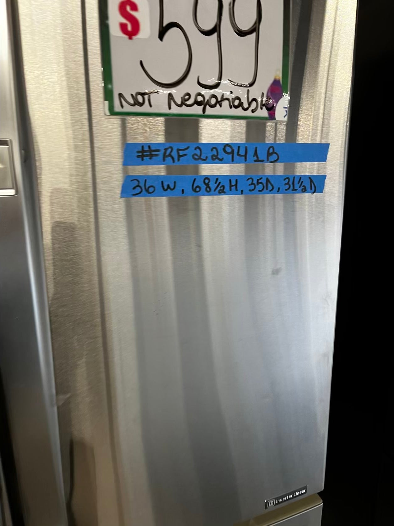 🎄Holiday Sale 🎁Used | Refurbished LG 36” French door refrigerator stainless steel *NO ice maker or water dispenser r- stock number #RF222941B